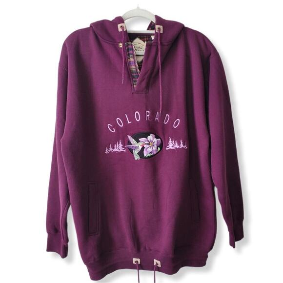 90s Colorado Hummingbird Hood Sweatshirt M L Purple Tourist Souvenir Gorp Y2K - Picture 14 of 14